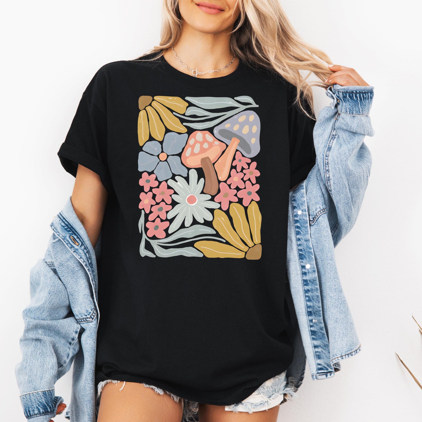 Abstract Flower and Mushroom Shirt, Danish Flower T-shirt