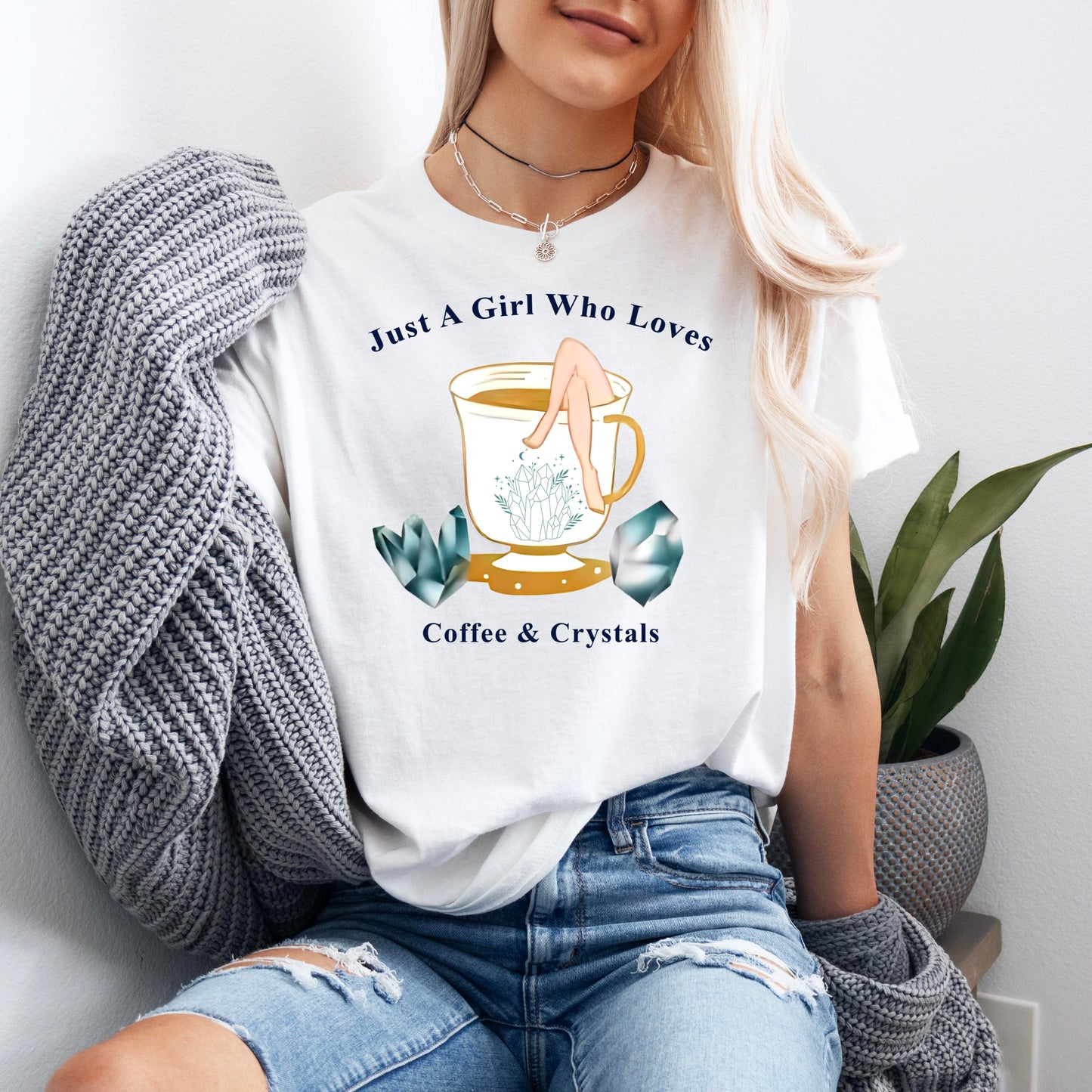 Coffee And Crystals Witchy Mama Shirt, Witchy Woman T-shirt, Crystal Lover Gift