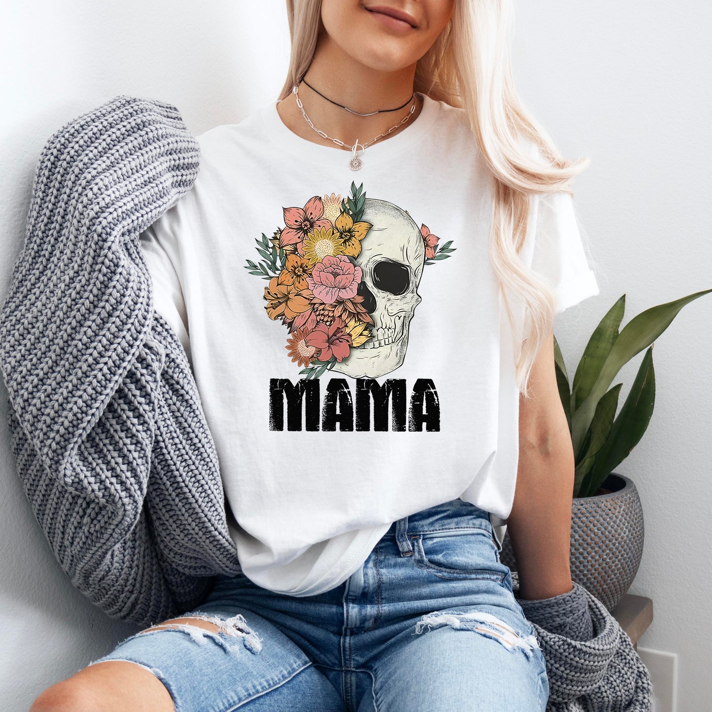 Floral Skull Mama Shirt, Mama Shirt, Mother's Day T-shirt