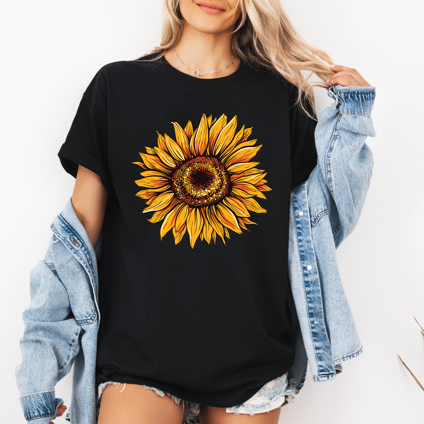 Boho Sunflower Shirt, Womens Flower Garden T-shirt