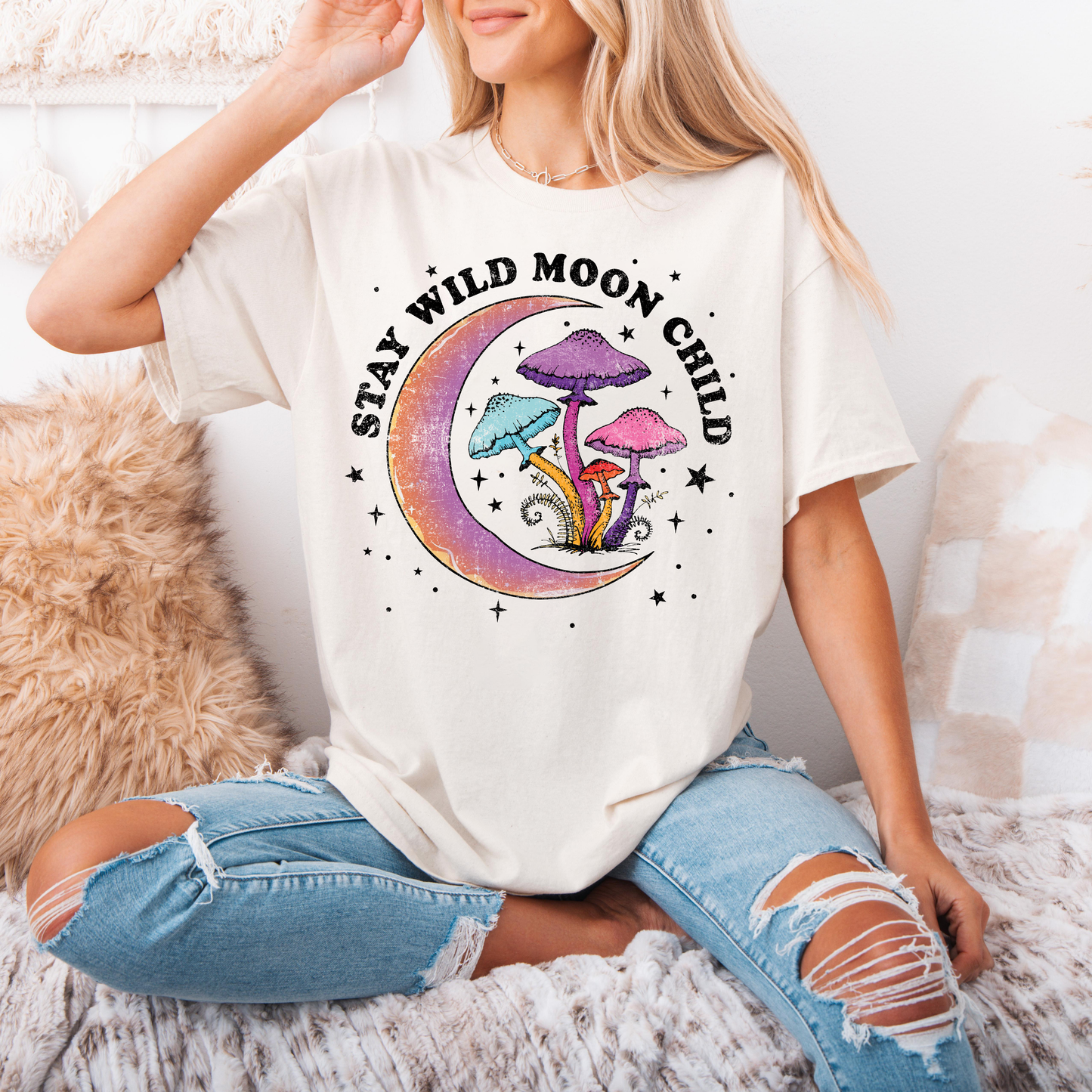 Stay Wild Moon Child Shirt, 70's Mushroom Tee, Hippie Magic T-shirt