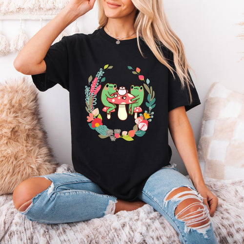 3 Cottagecore Aesthetic Frogs Drinking Tea Mushroom Frog Mug T-Shirt