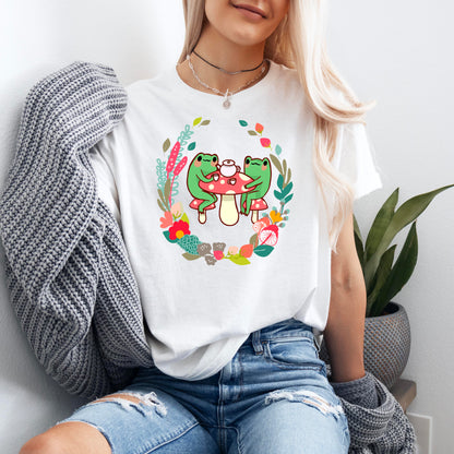 3 Cottagecore Aesthetic Frogs Drinking Tea Mushroom Frog Mug T-Shirt