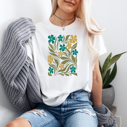 Boho Flower Shirt, 70s Floral Shirt, Vintage Style Boho Hippie T-shit