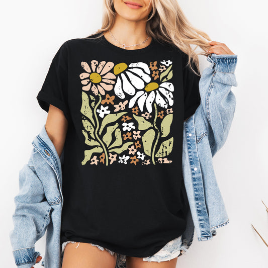 Flowers T-Shirt, Boho Wildflowers Floral Nature Shirt