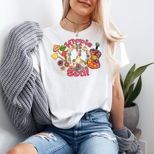 Hippie Soul Shirt, Vintage Peace Sign Shirt, Boho Floral Mushroom T-shirt