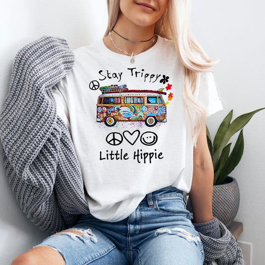 Stay Trippy Little Hippie Graphic T-Shirt, Hippie Car Shirt, Van Bus Tee